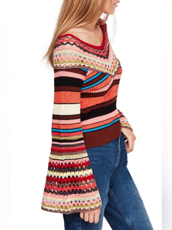 Free People Sweaters - Free People Heart and Soul Multicolor Crochet Striped Sweater Boho Flare Medium